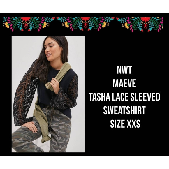 Maeve Tops - NWT | MAEVE | TASHA LACE SLEEVED SWEATSHIRT | SIZE XXS
